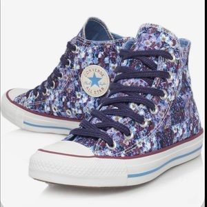 Converse Floral High Top Sneakers Purple and blue